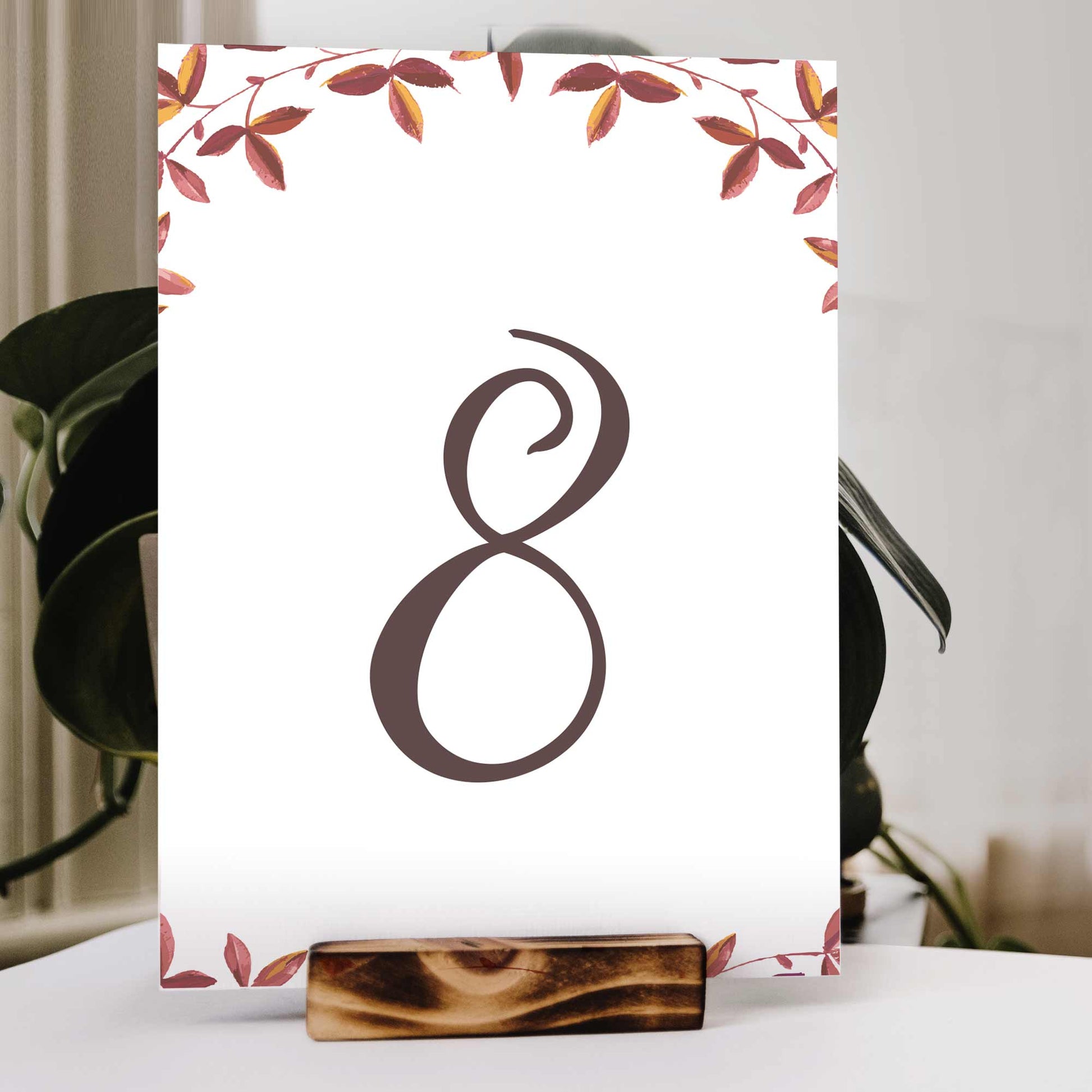 fall leaves wedding table number wooden stand digital download PDF