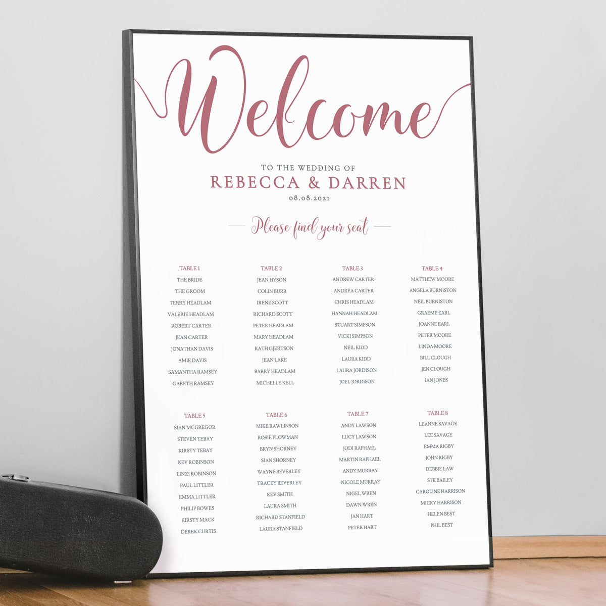 find your seat sign table layout