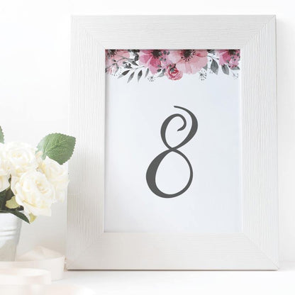 Tbale number 8 with floral design in a white picture frame