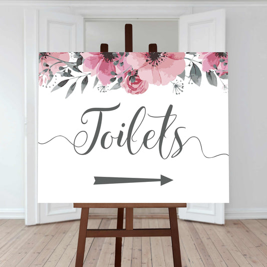 Printable toilets sign with right arrow for directions