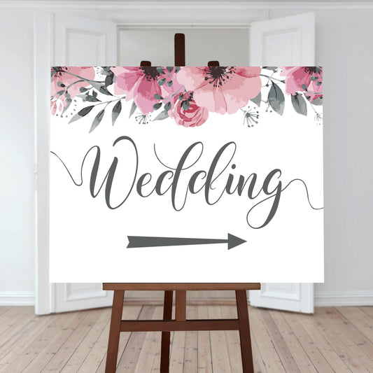 wedding directions sign with right arrow and floral border