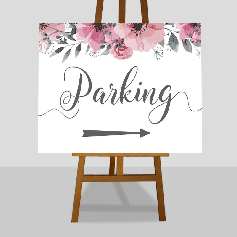 printable floral car park arrow sign on an easel