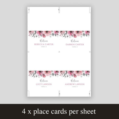 floral place card template with 4 per sheet for printing