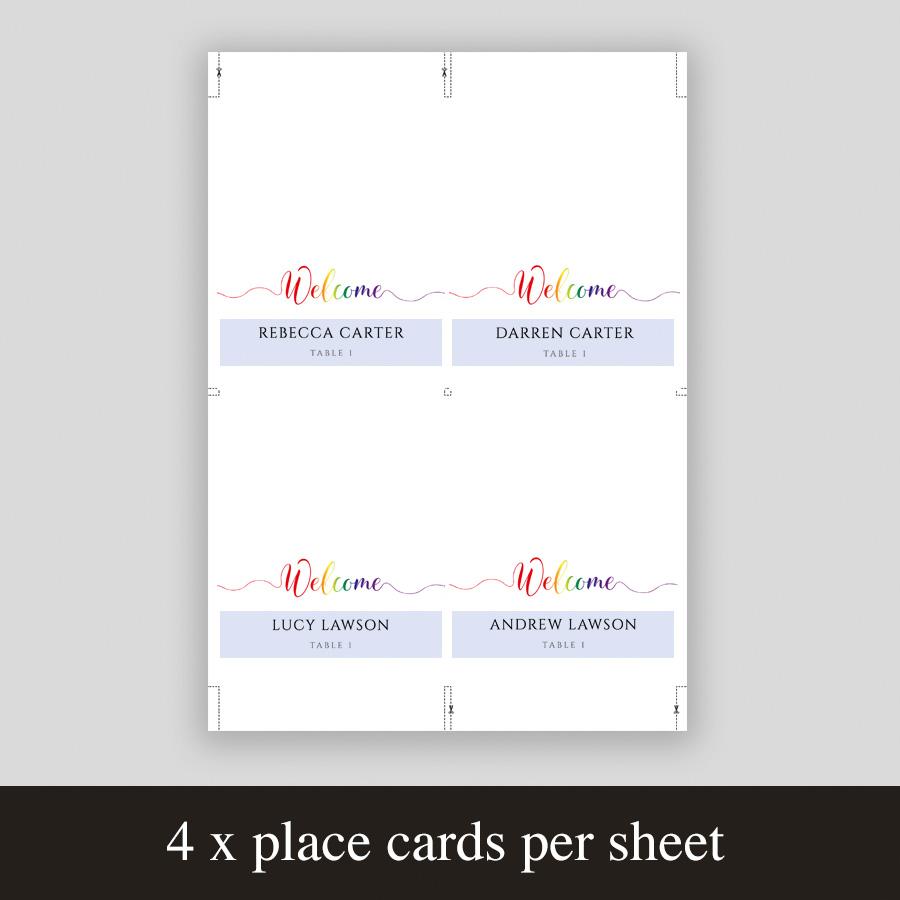 print 4 rainbow place cards per sheet