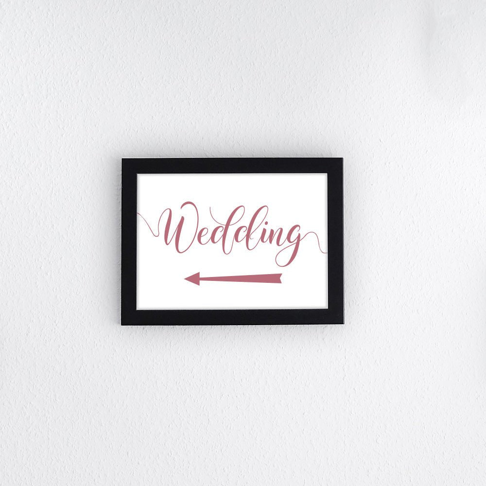 fuchsia pink directional wedding left arrow sign printed and framed