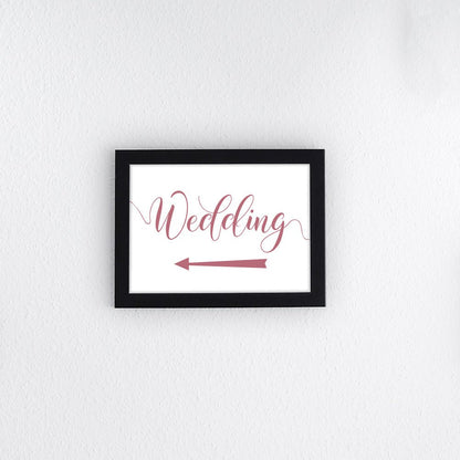 fuchsia pink directional wedding left arrow sign printed and framed