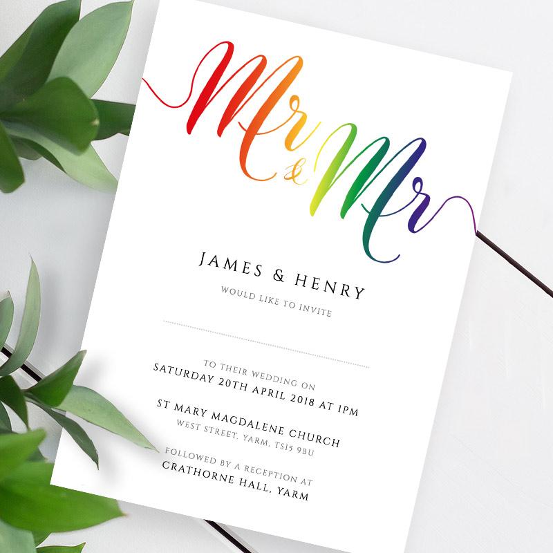 rainbow mr and mr diy wedding invitation template