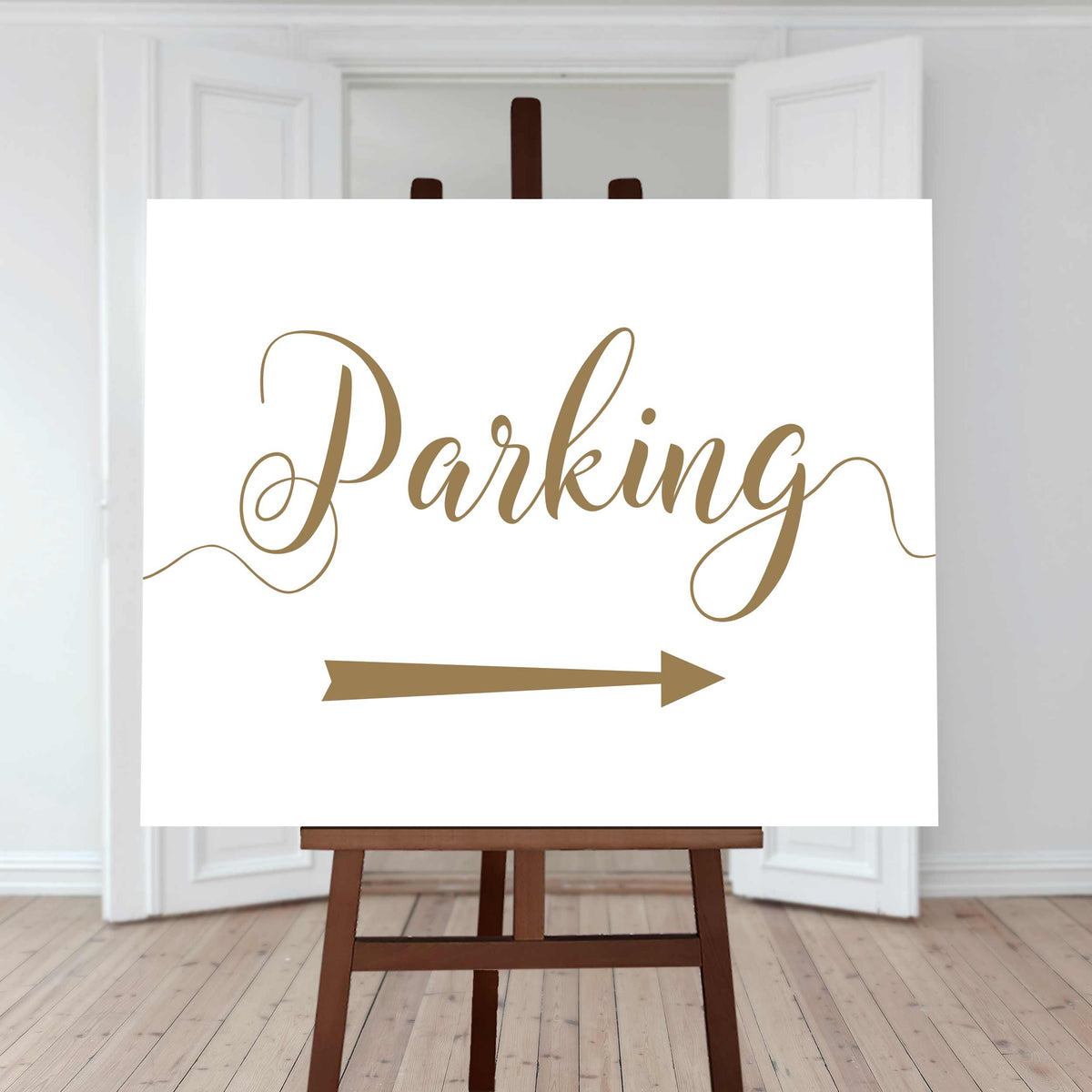 printable gold parking directions sign with right arrow