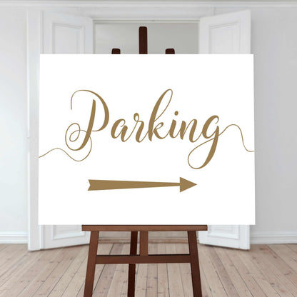 printable gold parking directions sign with right arrow