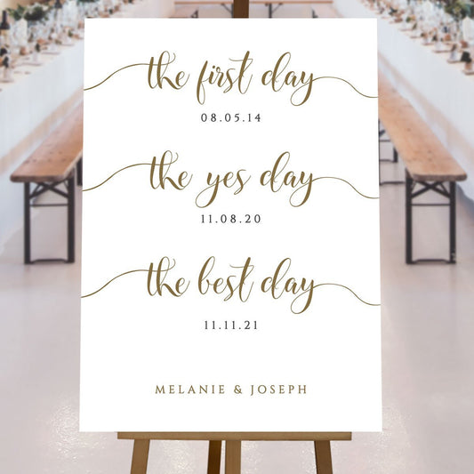 gold personalised wedding dates sign