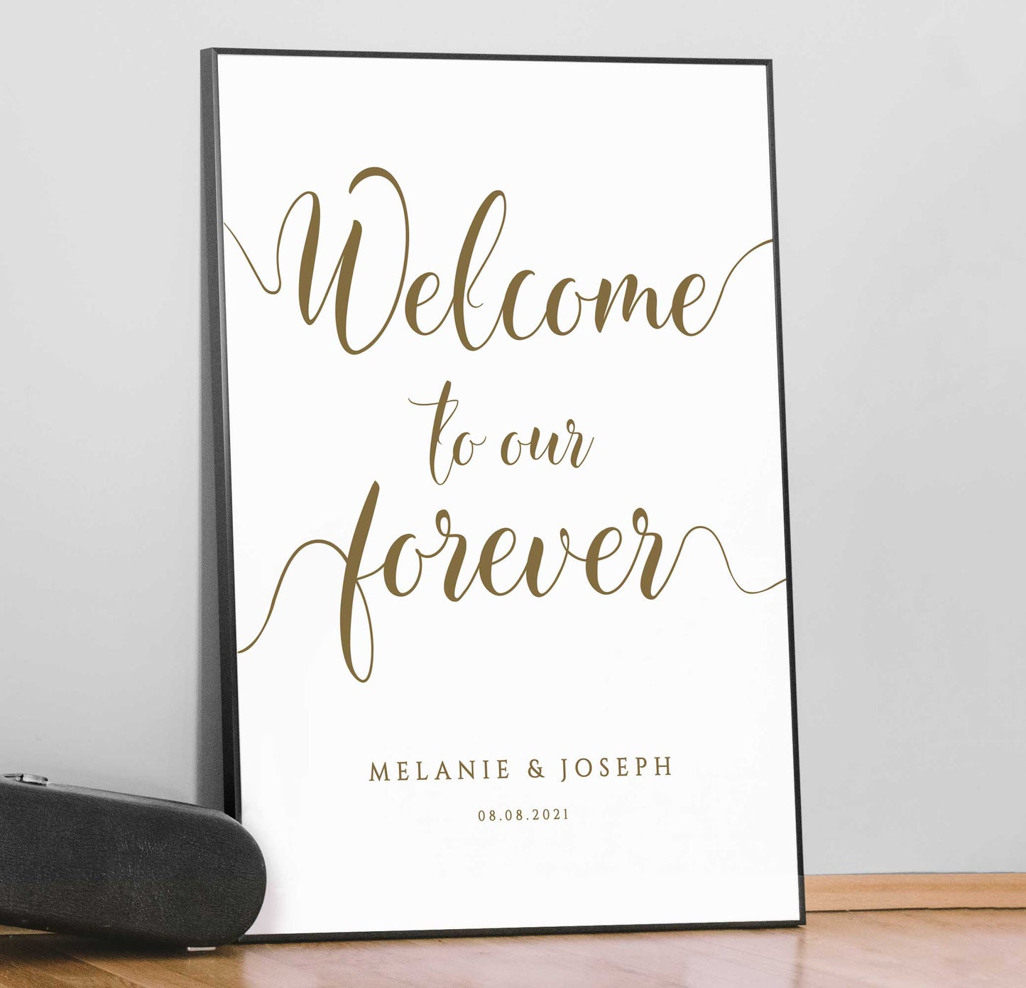 gold welcome to our forever sign framed print