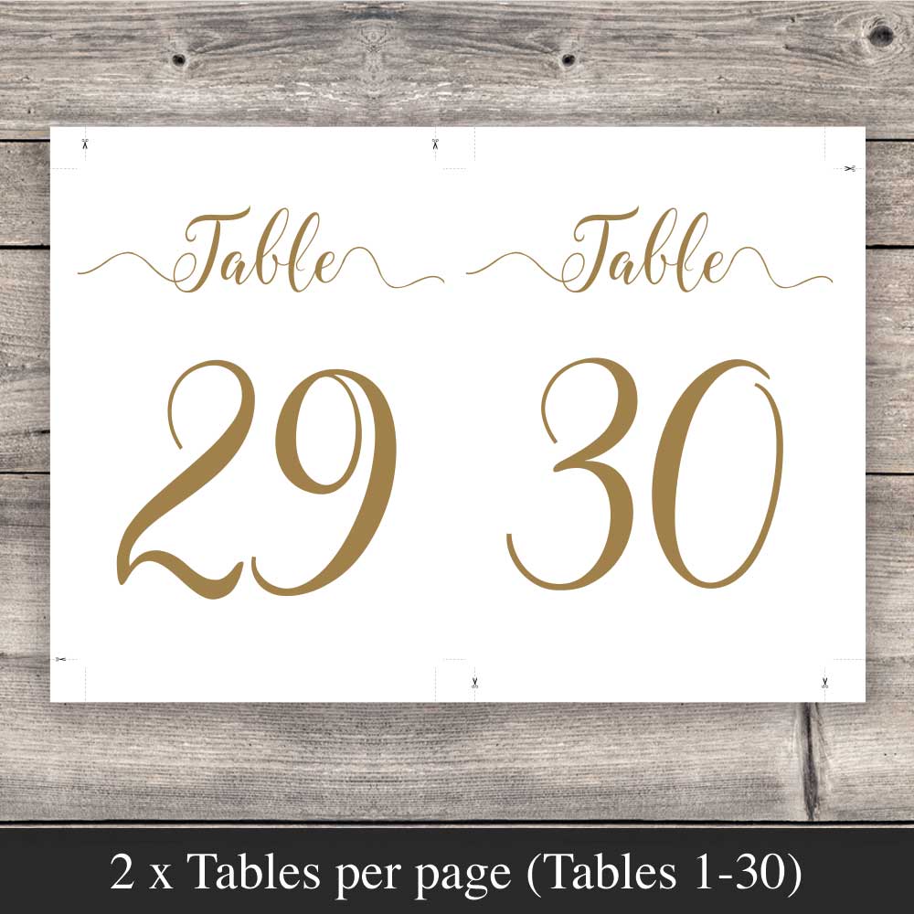 two gold table numbers template download set up to print