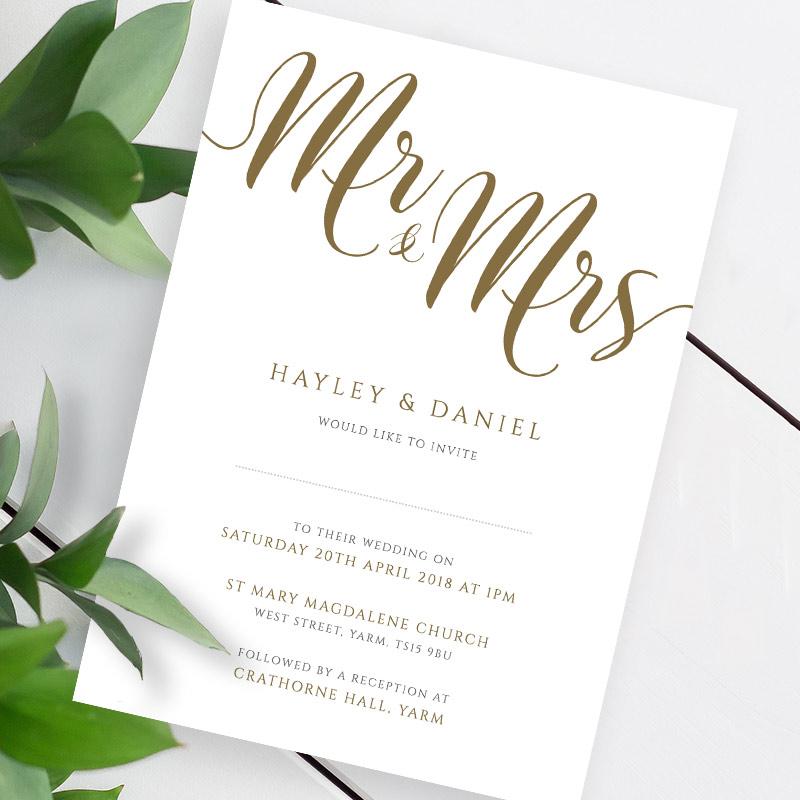 gold mr & mrs wedding invitation template