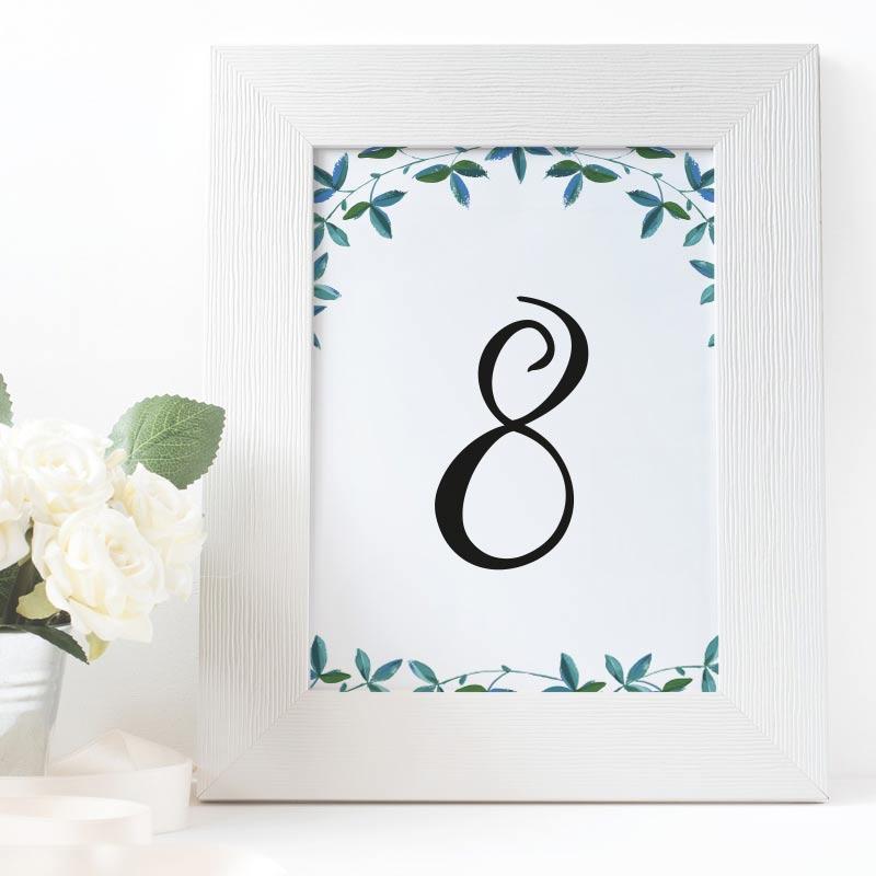 table number with greenery border framed print