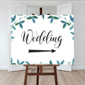 large wedding directions sign right arrow with greenery border