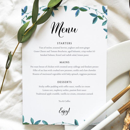 5x7 greenery wedding table menu