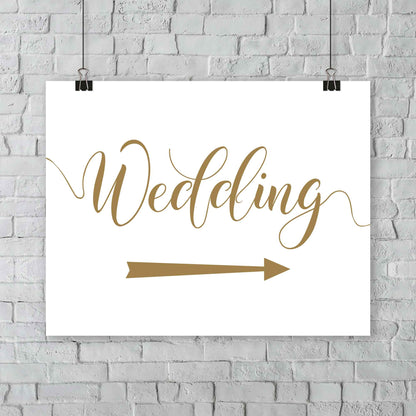 gold wedding sign with directional arrows