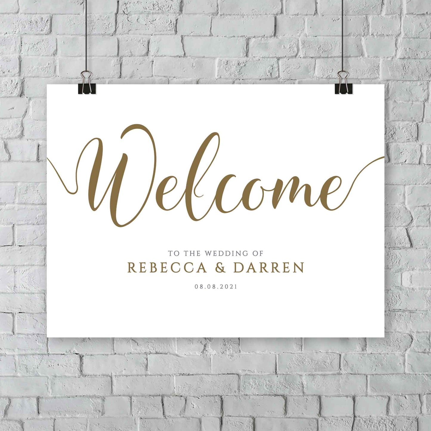 Gold Welcome Sign with editable bride and groom names and date of wedding