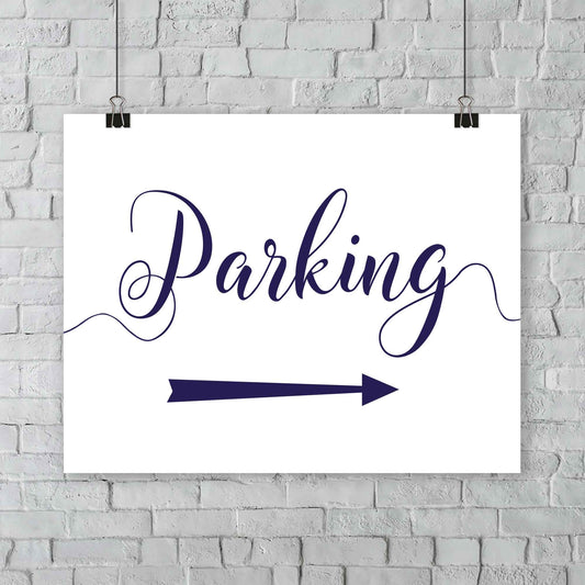 navy printed parking arrow sign