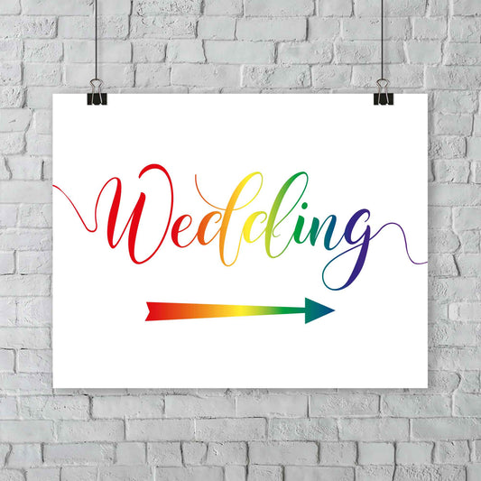 gay pride rainbow wedding arrow sign