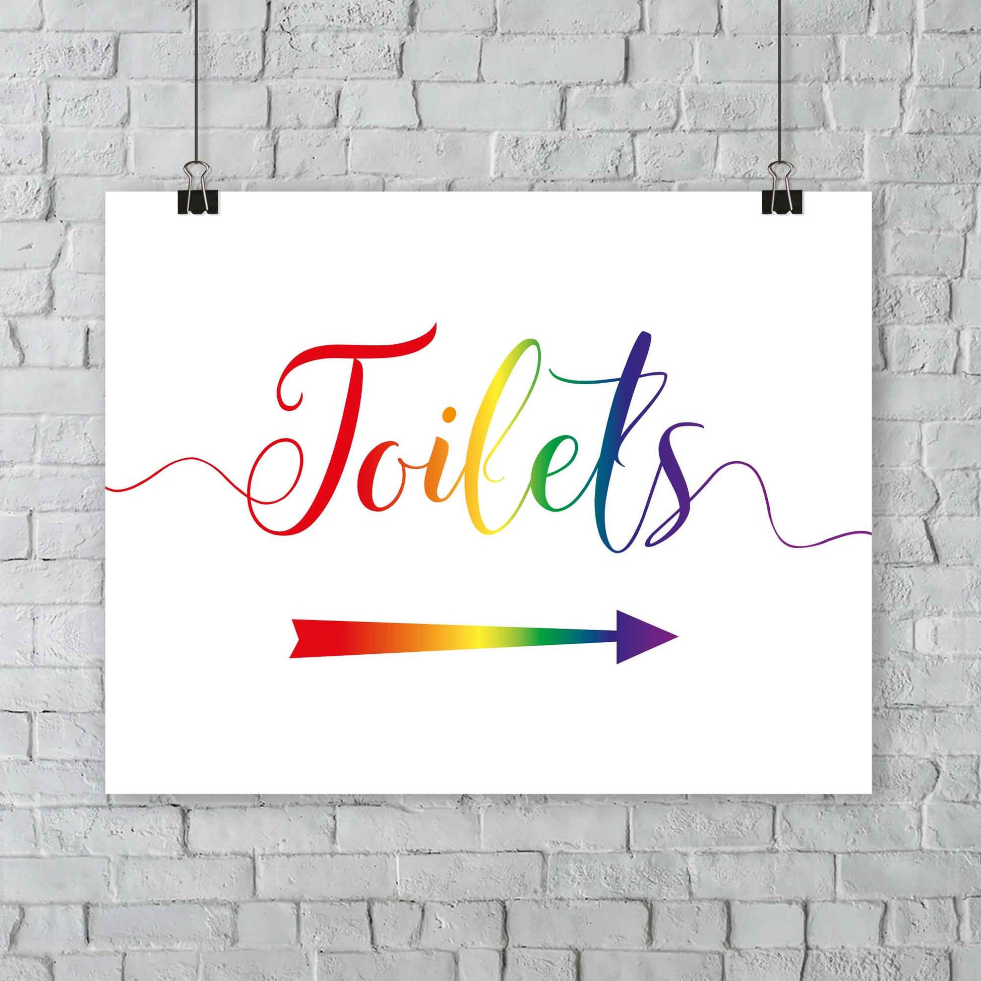 printable toilets arrow sign in rainbow colours