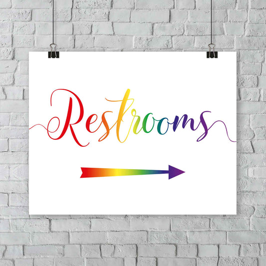 Gay Pride wedding restrooms arrow sign