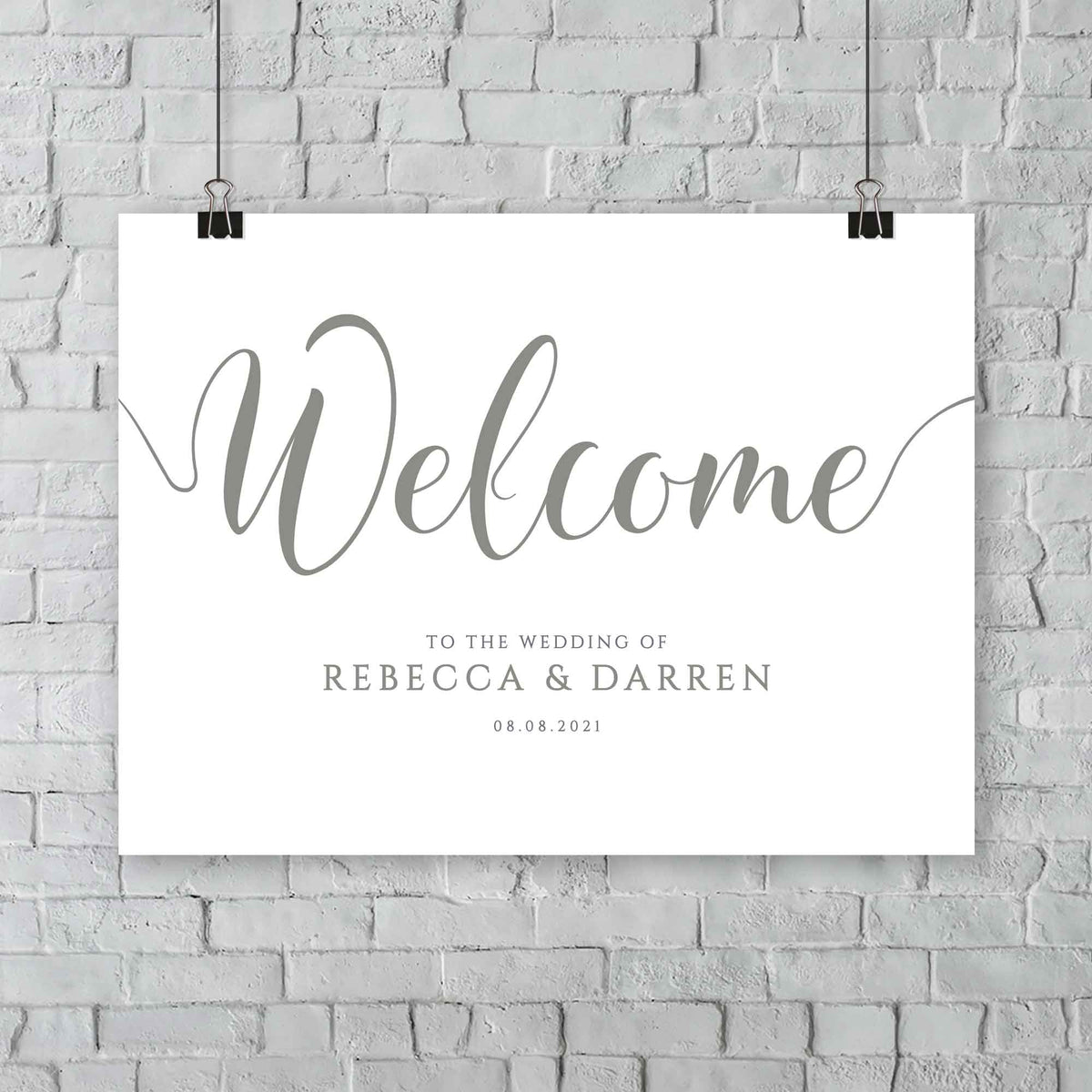 hanging sage green wedding welcome signage