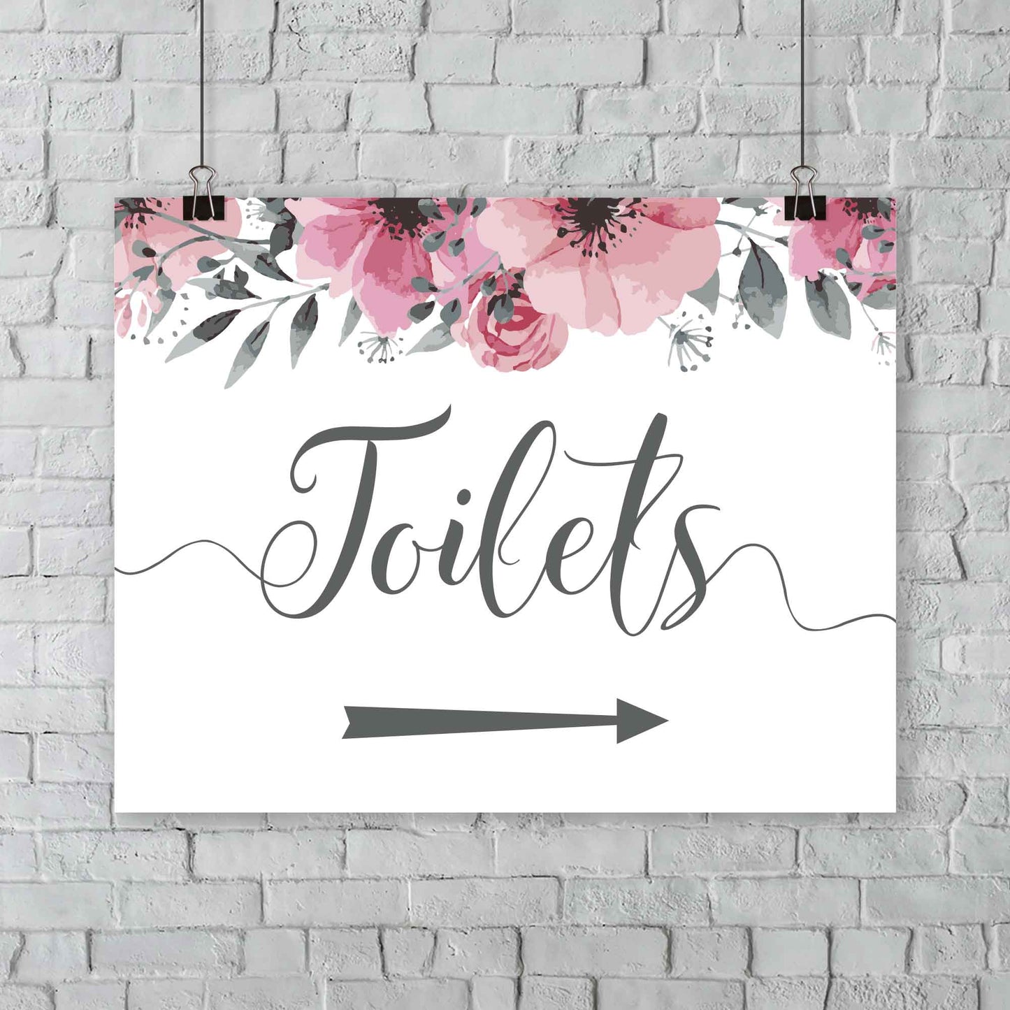 Outdoor wedding toilets sign with boho floral theme