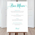 large printed editable bar menu sign in teal