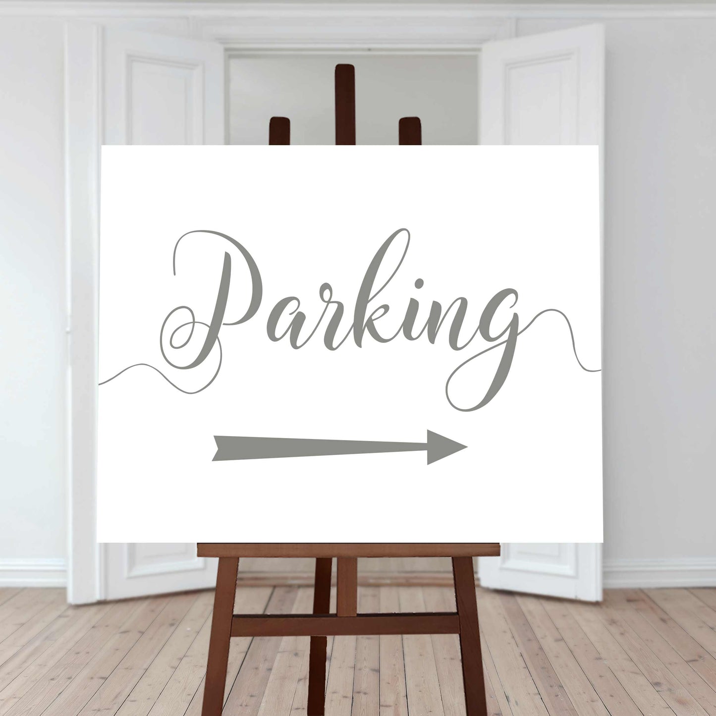 laurel green wedding car park directions sign with an arrow pointing right