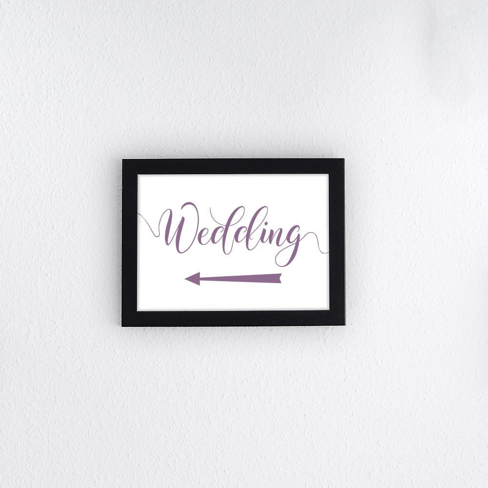 lavender purple directional wedding left arrow sign printed and framed