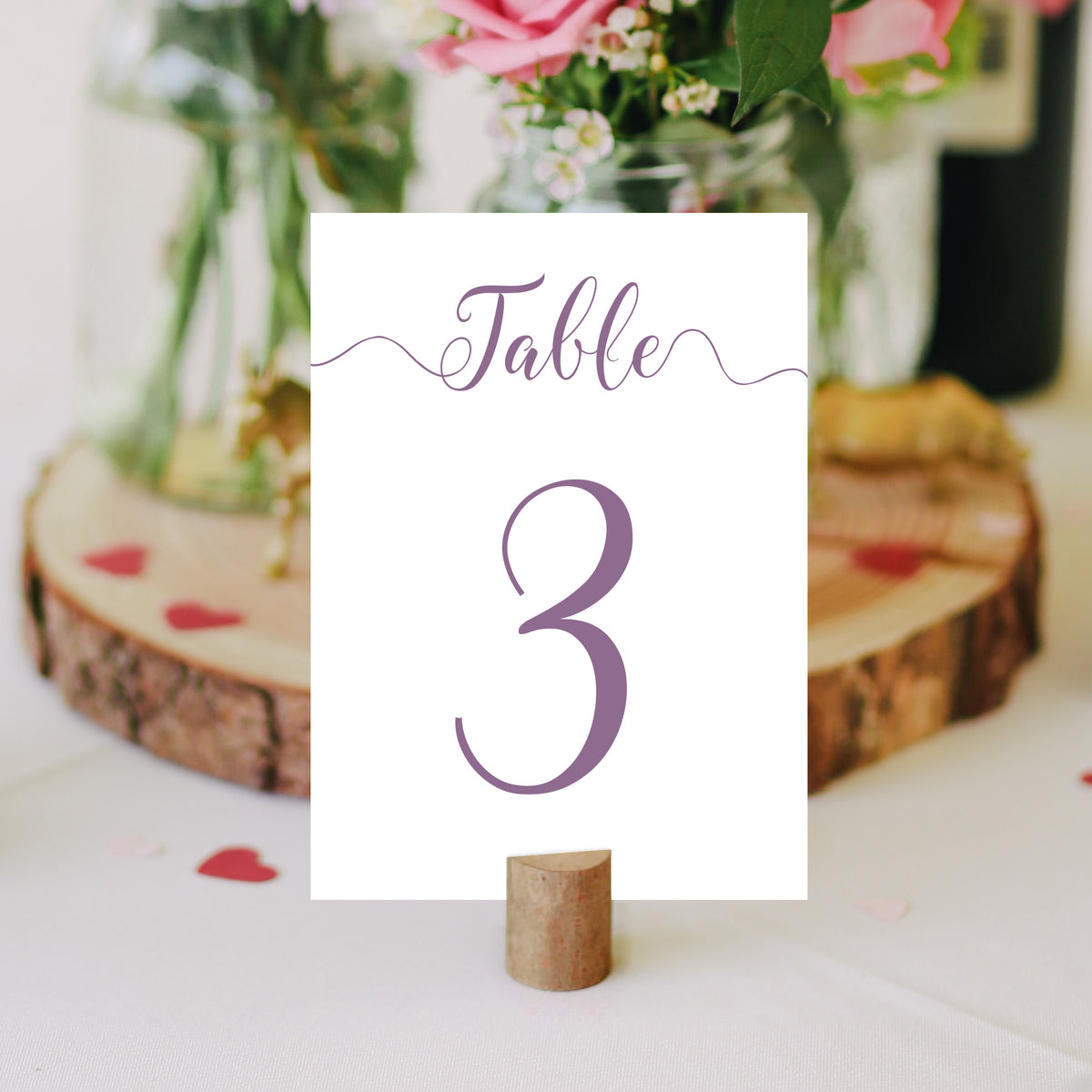 lavender purple table number on a wedding table