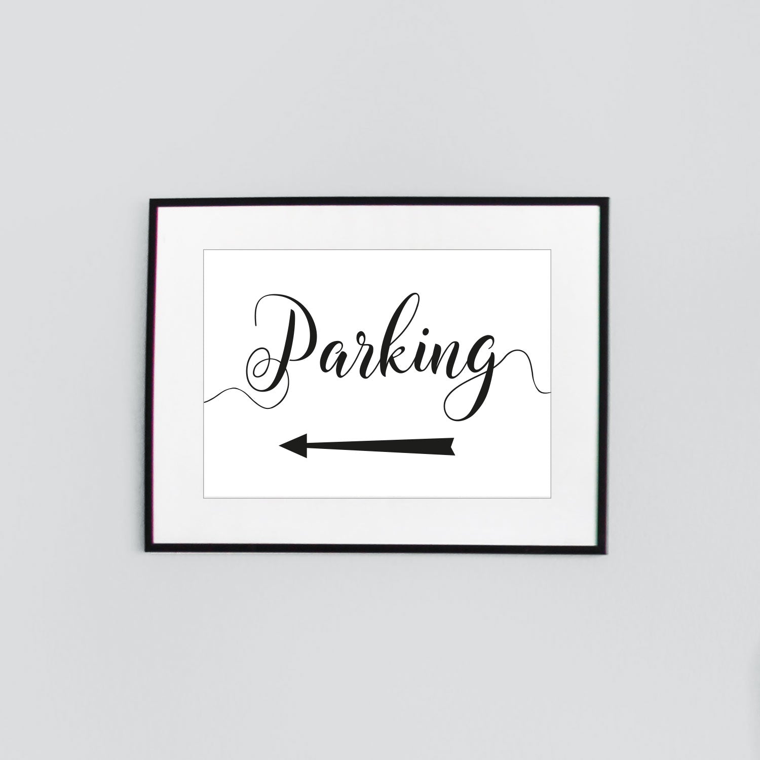 parking this way sign with left arrow framed print