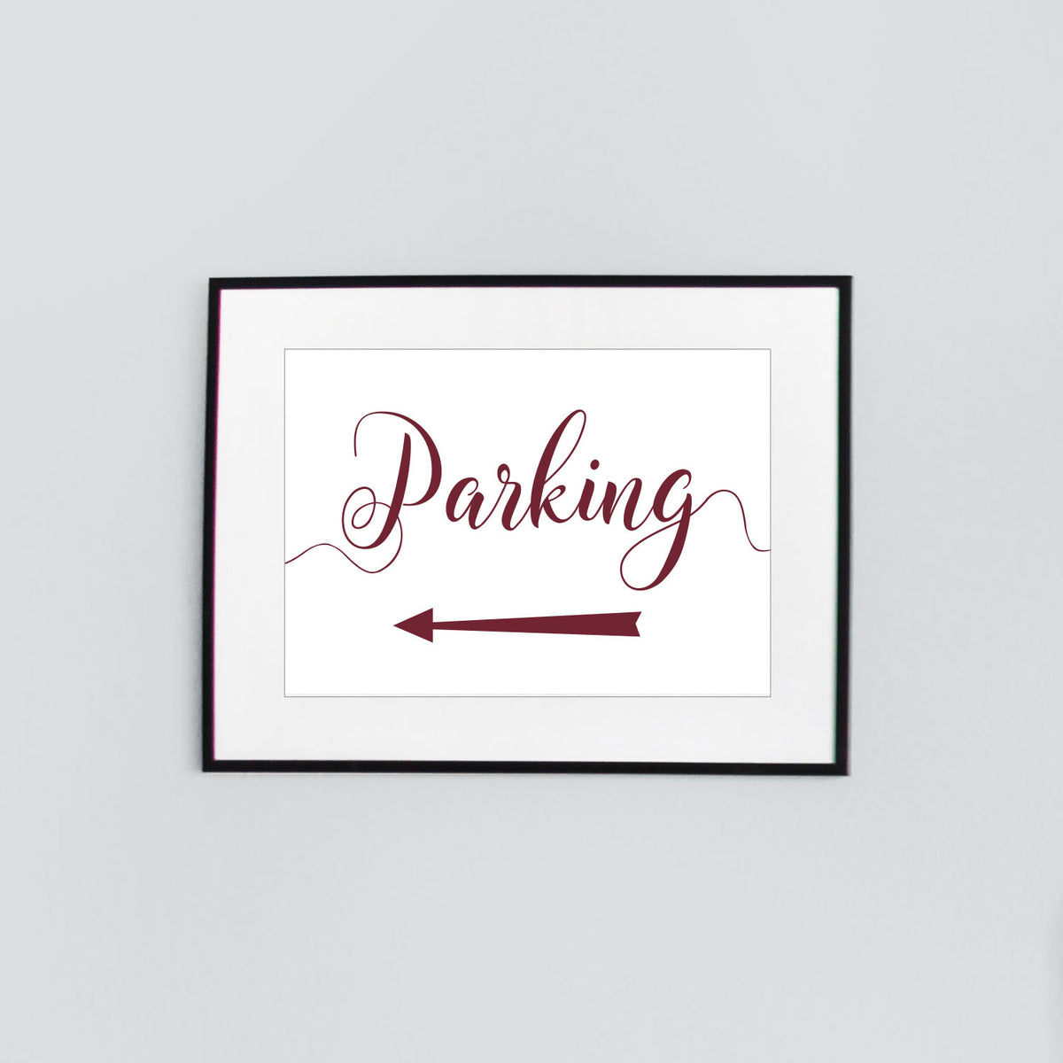 left arrow parking sign digital download printed in burgundy