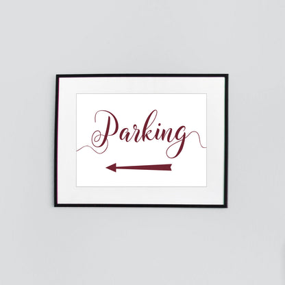 left arrow parking sign digital download printed in burgundy