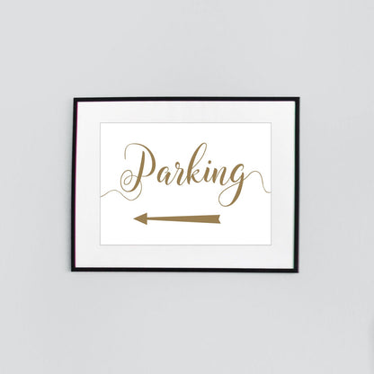 gold wedding car park arrow sign
