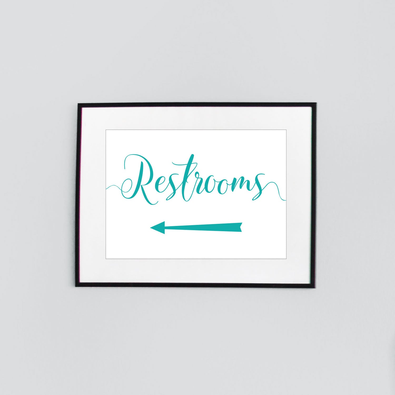 left arrow wedding restrooms sign digital download printed in aqua green
