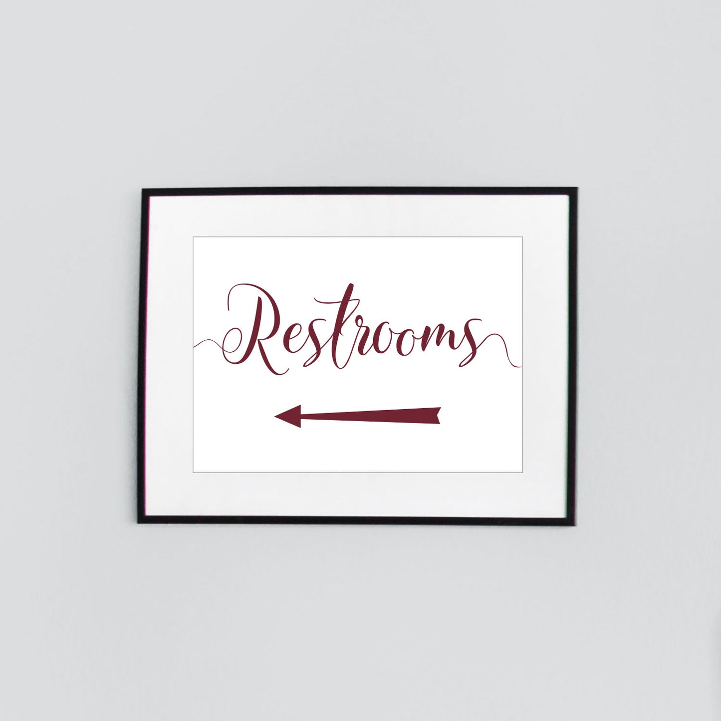 left arrow wedding restrooms_sign digital download printed in burgundy