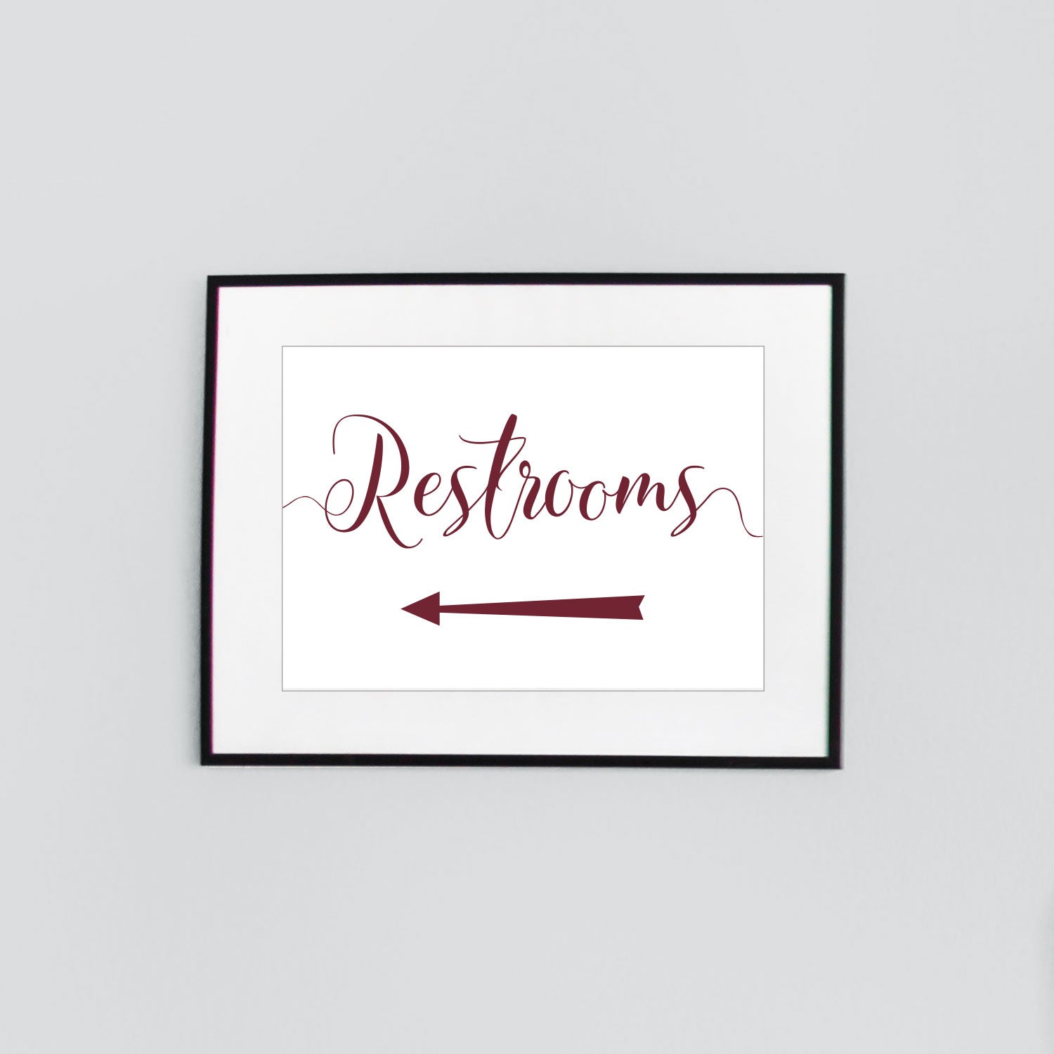 left arrow wedding restrooms_sign digital download printed in burgundy