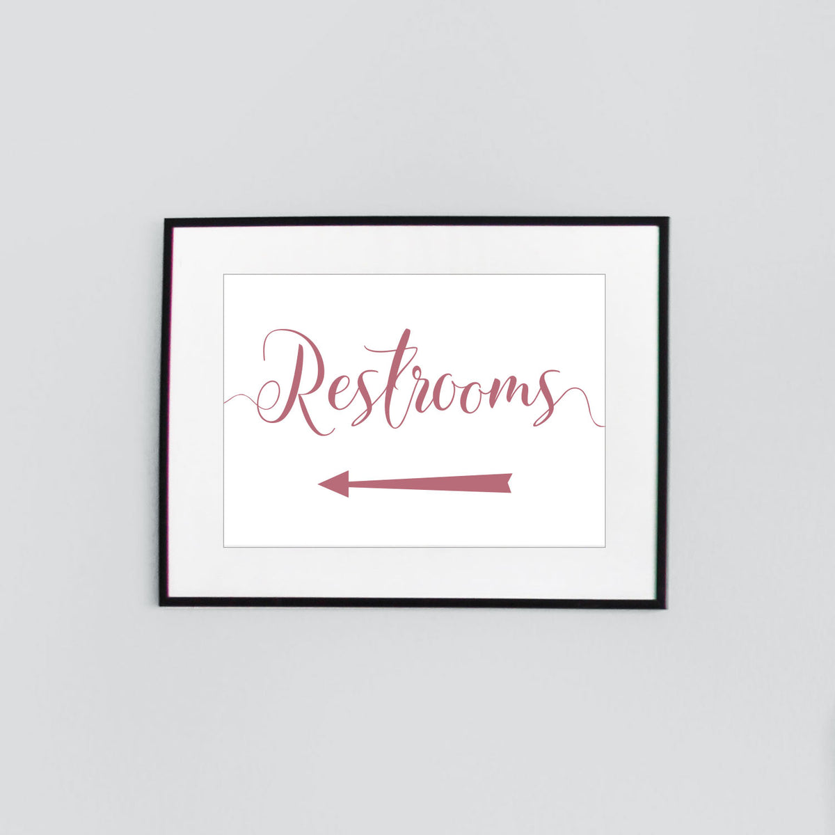 left arrow wedding restrooms sign digital download printed in flamingo pink