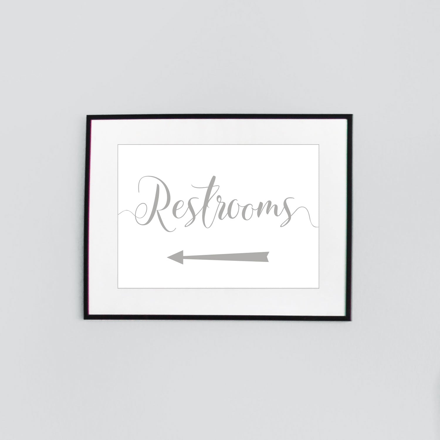 left arrow wedding restrooms sign digital download printed in grey
