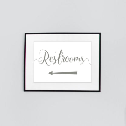 left arrow wedding restrooms sign digital download printed in misty green