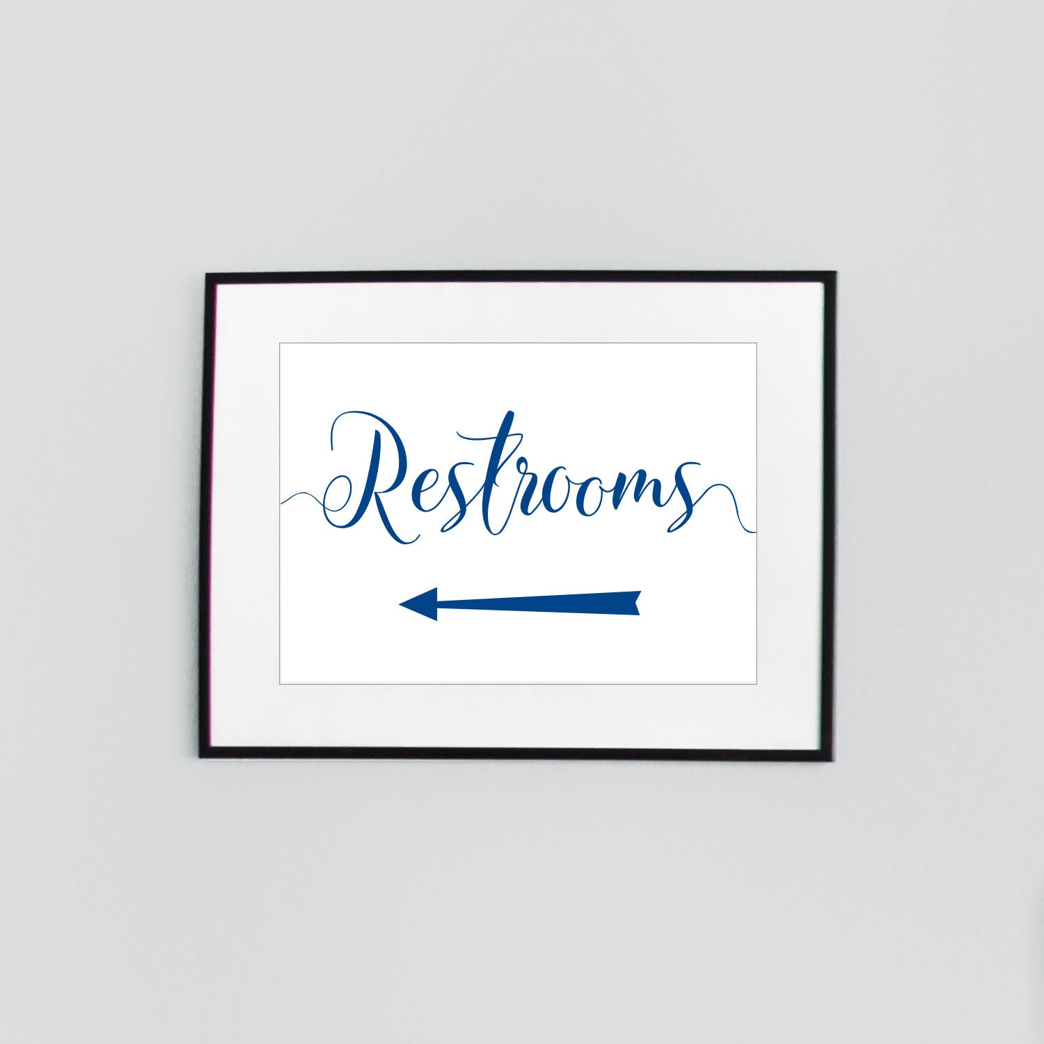 left arrow wedding restrooms sign digital download printed in ocean blue