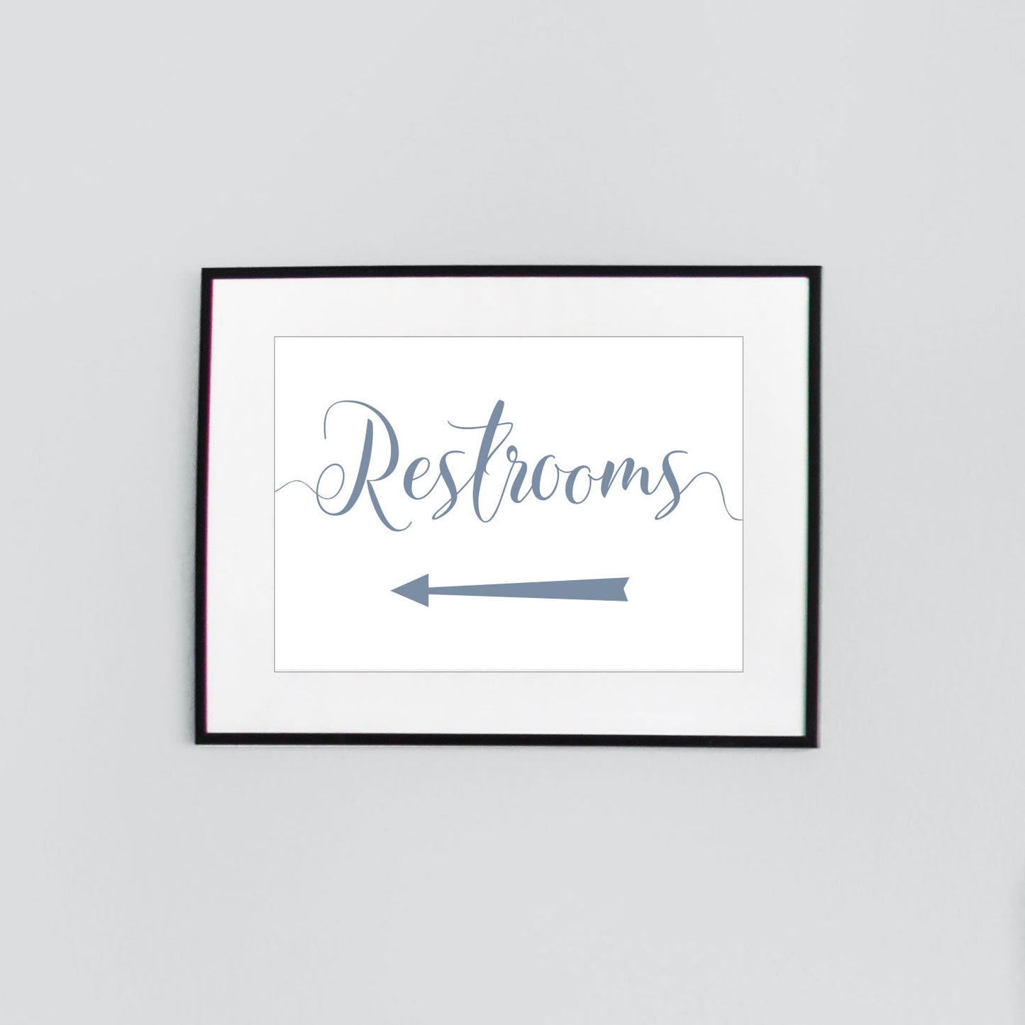 left arrow wedding restrooms sign digital download printed in pale blue