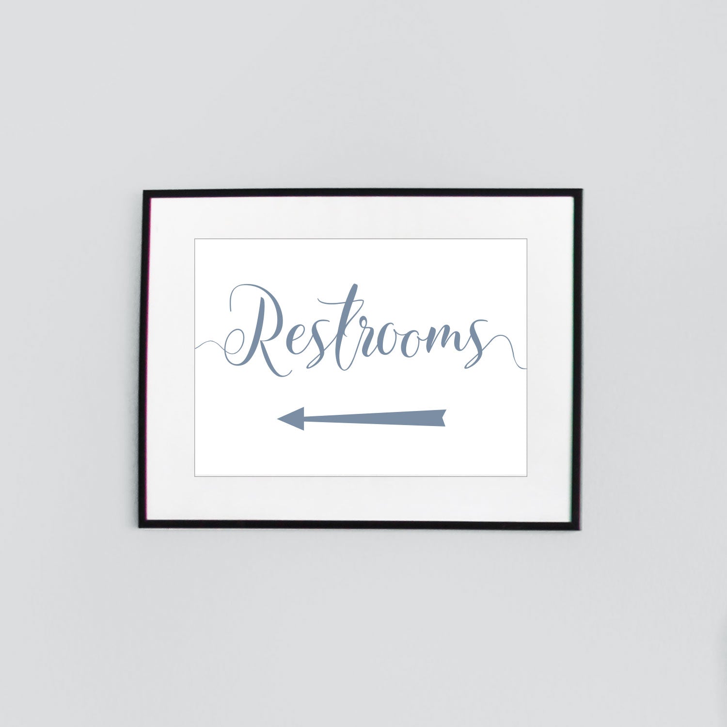 left arrow wedding restrooms sign digital download printed in pale blue