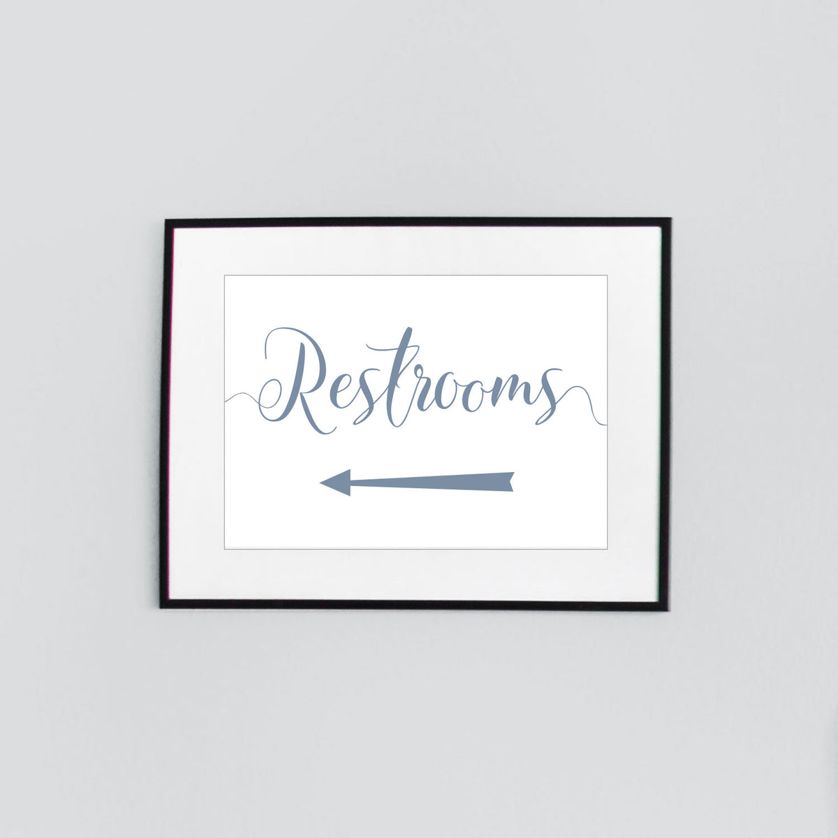 left arrow wedding restrooms sign digital download printed in pale blue