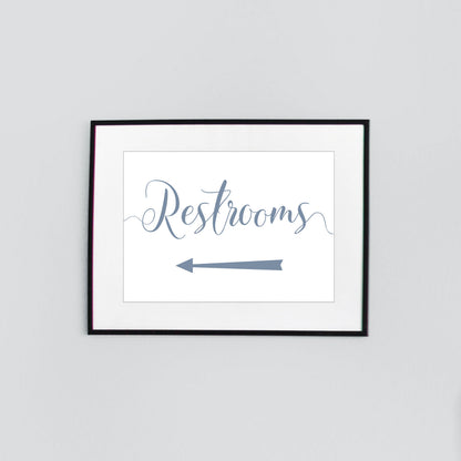 left arrow wedding restrooms sign digital download printed in pale blue