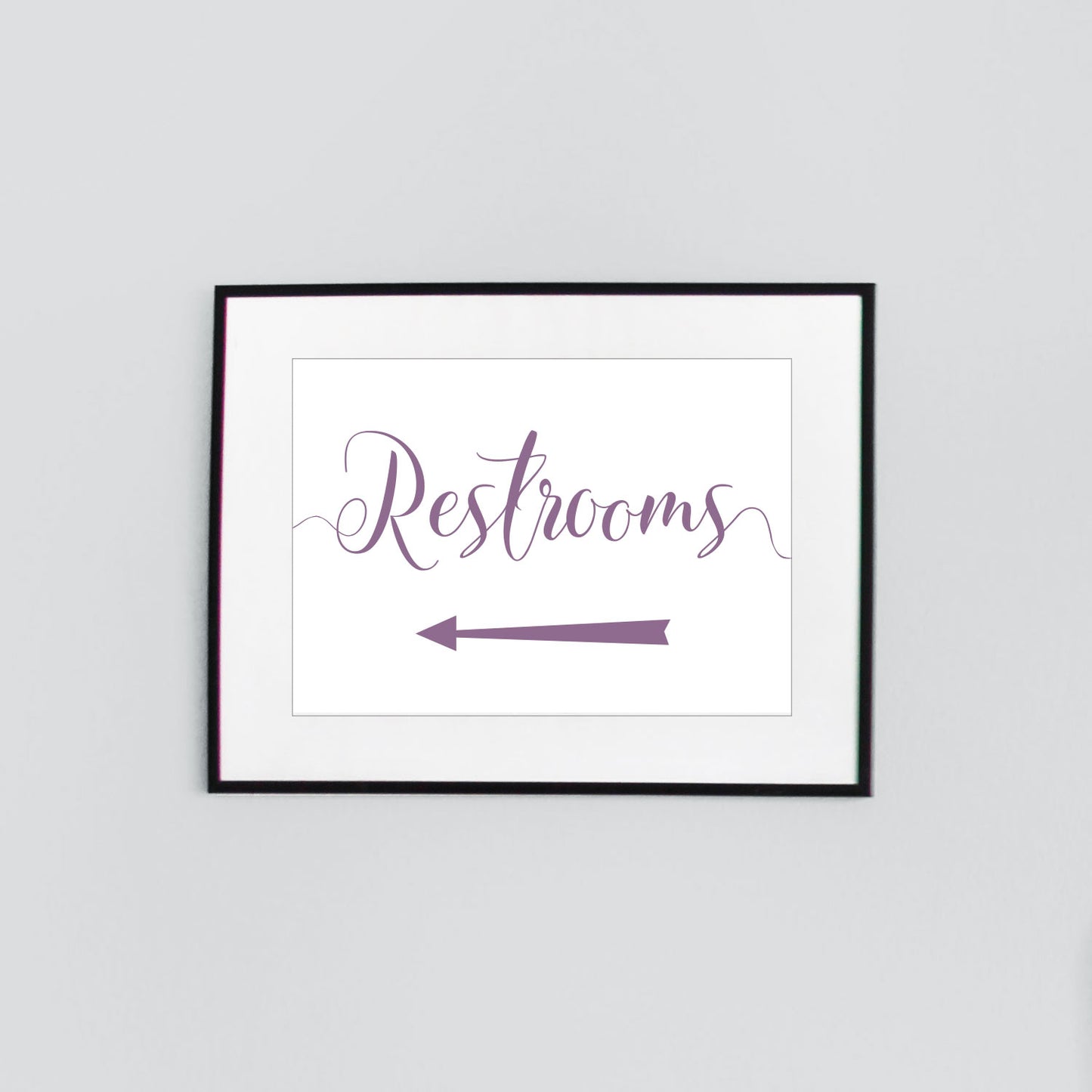 left arrow wedding restrooms sign digital download printed in plum purple