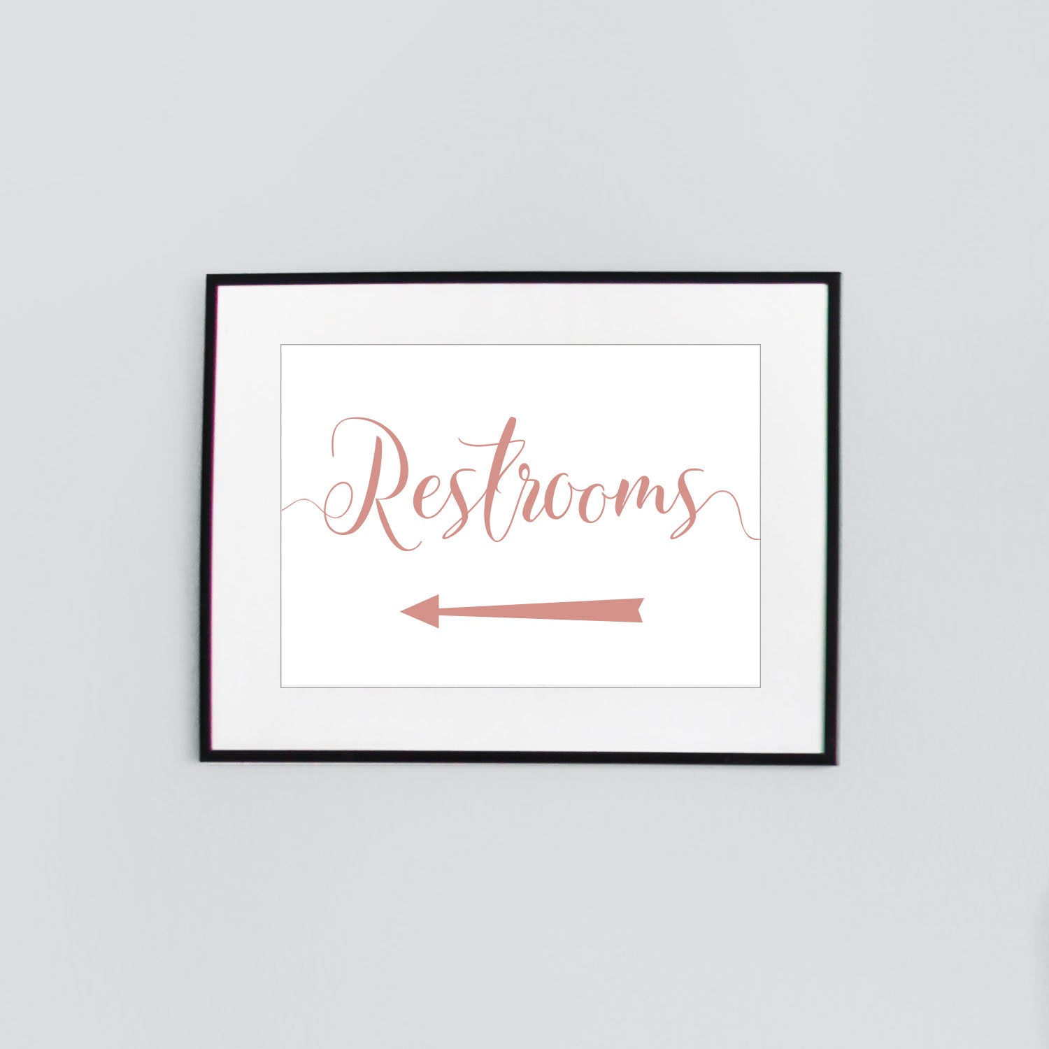 left arrow wedding restrooms sign digital download printed in salmon pink