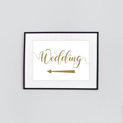 gold left arrow wedding sign framed print